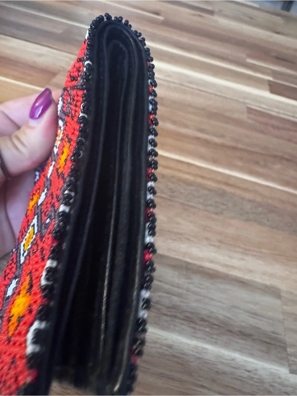 Seed Beaded Men’s Bifold wallet with Geometric design genuine cowhide